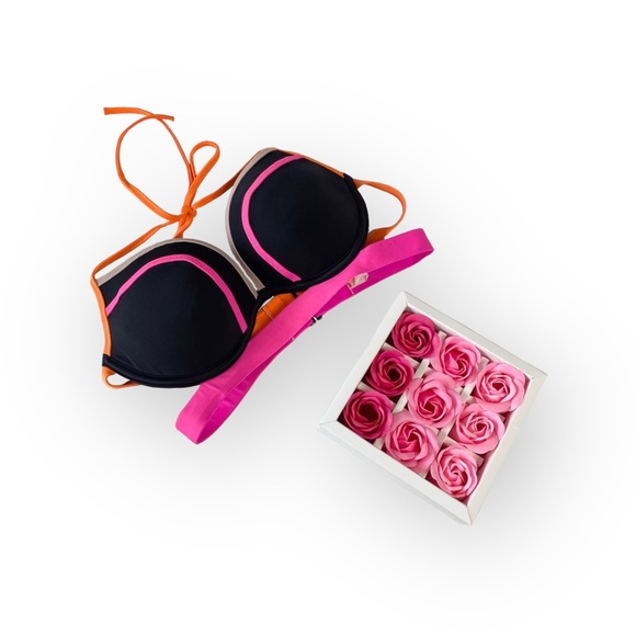 Victoria’s Secret VS Swim ❤︎ Hottie Banded Halter Bikini Top ❤︎ Black + Pink 34C - Picture 3 of 16
